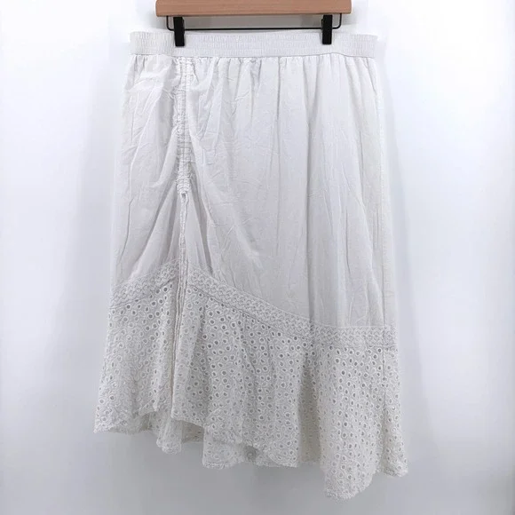 White Lace Cotton Eyelet‎ Maxi Skirt XL Boho Festival Western Prairie Cowgirl - Picture 2 of 8